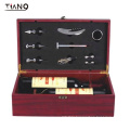 2 bottles  wine box with wine accessories opener wooden set